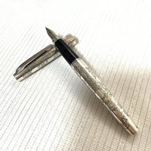 1円～ 珍品 PLATINUM プラチナ万年筆 スターリングシルバー 925 銀無垢 彫金 中字 K18WG 金ペン リビエール ギャラクシー IW501DP01PLT//