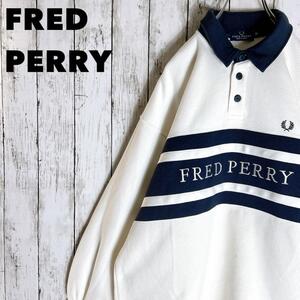 フレッドペリー【FRED PERRY】襟付きスウェット 刺繍ロゴ 古着ホワイト