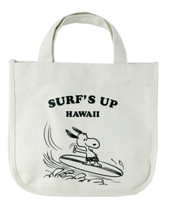 スヌーピー SNOOPY SURF‘S UP HAWAII ミニ トートバッグ ホワイト サーフショップ ハワイ キャンパス生地 限定 SURF SHOP HAWAII