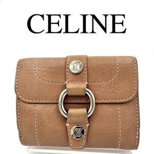 CELINE セリーヌ 折り財布 マカダム ロゴ金具 Wホック レザー