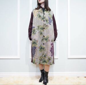 *SPECIAL ITEM* USA VINTAGE Ann Maurice FRUIT EMBROIDERY GOBELIN COAT ONE PIECE/アメリカ古着フルーツゴブラン刺繍コートワンピース