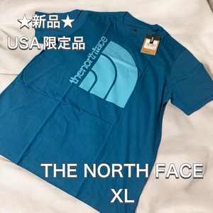 【新品】USA限定品 THE NORTH FACE 半袖 Tシャツ　ブルー　ロゴ　ノースフェイス　ビッグロゴ　プリント　半袖Tシャツ　XL　ハーフドーム