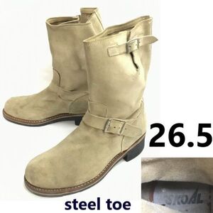 SKOAL/スコール★グッドイヤー製法/スエード本革/エンジニアブーツ/スチールトゥ【26.5/beige/ベージュ】Leather/Boots/shoes◆sWB121-4