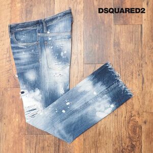 DSQUARED2/42サイズ/ワイド デニムパンツ S71LB1120 ROADIE JEAN ハリ コシ◎ ダメージ ペイント加工 イタリア製 新品/青/ブルー/jd296/