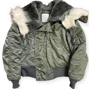 極上 米軍実物 ALPHA INDUSTRIES 80s TYPE N-2B 短丈 フライトジャケット Sサイズ 白毛ファー USAF ビンテージ