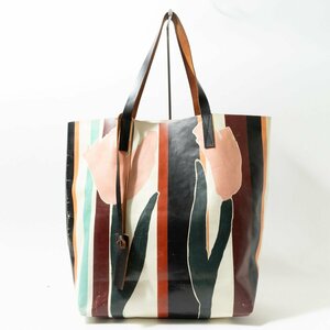 【1円スタート】MARNI マルニ TRIBECA トライベッカ トートバッグ ショルダーバッグ PVC チューリップ柄 ペールピンク マルチカラー 婦人