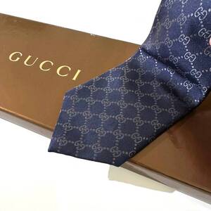 美品 GUCCI ネクタイ シルク100% ネイビー 2410-508