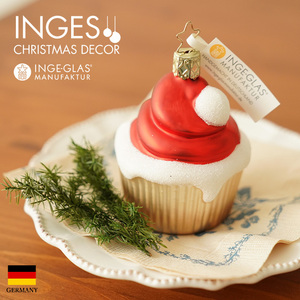 クリスマスツリー 飾り オーナメント 北欧 INGE-GLAS MANUFAKTUR クリスマスカップケーキ 赤 7.5cm［10059S022］