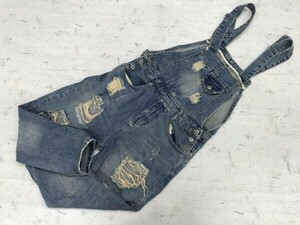 Jeans アメカジ ストリート クラッシュ・ダメージ加工 オーバーオール デニム パンツ サロペット ジーンズ ボトムス レディース M 青