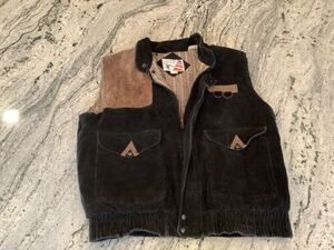 Vintage Eagles Ridge Black Corduroy Leather Zip Vest L 海外 即決