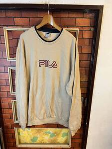 スエット トレーナー スポーティー フィラ　FILA xxl 2XL ベージュ系　ビックサイズ　オーバーサイズ　アメリカ古着