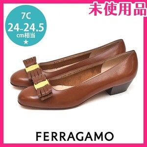 新品未使用品 サルヴァトーレフェラガモ Salvatore Ferragamo ヴァラリボン アーモンドトゥ パンプス ブラウン 7C(約24-24.5cm) sh24-1292