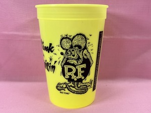 330★☆Rat Fink　ラットフィンク　プラスチックカップ　コップ　蛍光イエロー　アメリカン雑貨　現状品☆★