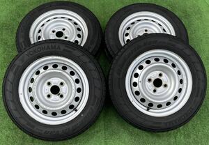 155/80R14 88/86N LT YOKOHAMA ラジアルタイヤ４本セット　刻印AL 4穴 PCD100 ET+39 14×5J ハブ54mmプロボックス★AN33