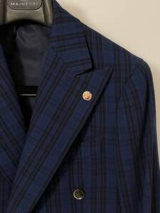 RING JACKET リングヂャケット クリーミーワッフル ネイビーチェック ダブルジャケット 446 ラペルピン付き 春夏物 送料込み