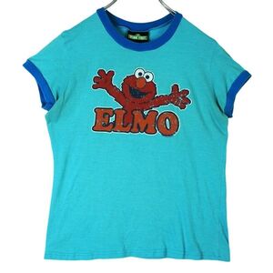 セサミストリートSesame streetリンガーTシャツトリムTキャラクターTキャラ物エルモELMO水色ライトブルー赤レッドvintageヴィンテージ40325