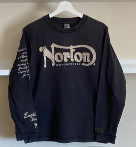 Norton ノートン スウェット カットソー ロンT 全面刺繍 サイズL ブラック クルーネック