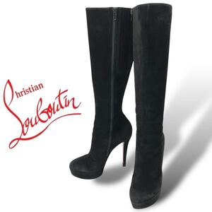 t59 良品 Christian Louboutin クリスチャン ルブタン スエードレザー ロングブーツ ピンヒール BLACK 37.5 イタリア製 正規品 