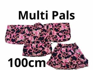 Multi Pals 浴衣ドレス スカート型甚平 セパレート浴衣 100㎝ バラとさくらとハート