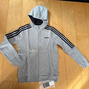 新品 アディダス adidas フルジップ ジップアップ パーカー グレー ジップパーカー サッカー 運動着 防寒着 裏起毛 150 140 男女どちらも