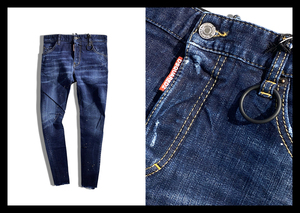 定価8.1万 ディースクエアード DSQUARED2 ペイント＆クラッシュ加工 テーパードデニムパンツ ジーンズ SEXY TWIST JEAN イタリア製 48