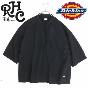 ◆RHC ロンハーマン×ディッキーズ 別注 スリットネック オーバーシルエット プルオーバー シャツ トップス 黒 ブラック XS