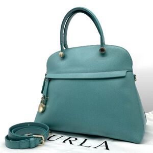 【美品】FURLA フルラ 2way ショルダーバッグ ハンド パイパー M ブルー