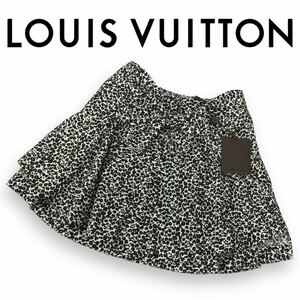 m76 未使用 LOUIS VUITTON ルイヴィトン レオパード フロント リボン ミニスカート フレアスカート 34 イタリア製 コットン 100% 正規品