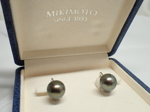 12212[T]MIKIMOTO ミキモト K18 ホワイトゴールド イヤリング 黒蝶 パール 真珠/美品♪