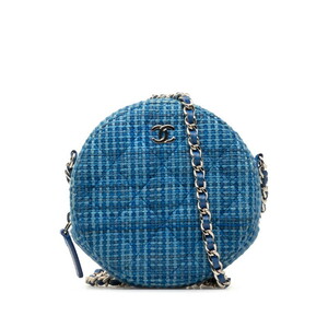 シャネル ココマーク チェーン ショルダーバッグ ブルー シルバー ツイード レザー レディース CHANEL 【中古】