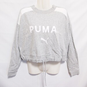 古着 レディースM PUMA/プーマ スウェット シャツ クルーネック 長袖 スポーツ カジュアル オシャレ グレー 579115-04