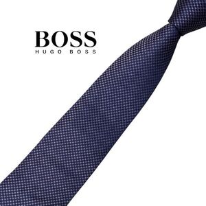 ★細め★HUGO BOSS★高級ネクタイ パープル系 パターン柄 ヒューゴボス イタリア シルク USED プレス済み ネコポス可 t1229