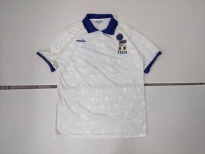 7．イタリア代表 1992年 90s ヴィンテージ diadora UK製 襟付き サッカー ユニフォーム ゲームシャツ ディアドラ メンズL 白青赤x804
