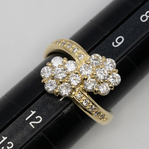 質イコー [イエローゴールド] K18YG リング 花型 ダイヤ D1.10ct #10 レディース 中古 美品