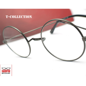 即決 眼鏡一式☆度入レンズ込★designメガネ★ T-collection Eyewear 丸メガネ Gunmetalic フルリム (近視、乱視、老眼、伊達 全て対応)