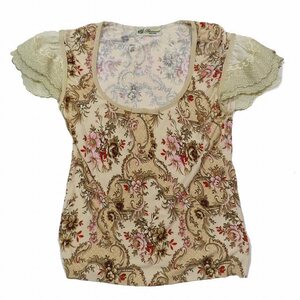 ブルマリン Blumarine 花柄 カットソー 半袖 レーススリーブ フリル ラウンドネック I40 ベージュ/9YBA11 レディース