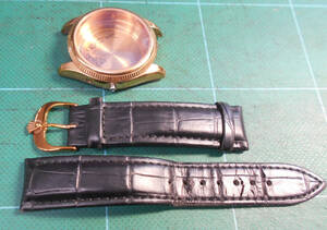 腕時計部品 ラグ幅20mm 金メッキ腕時計ケース + 尾錠つき革バンド