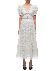 セルフポートレイト Self-Portrait ワンピース リボン レース 白 ホワイト US4 UK8 サイズ M 未使用 結婚式 二次会 Ribbon Lace Midi Dress