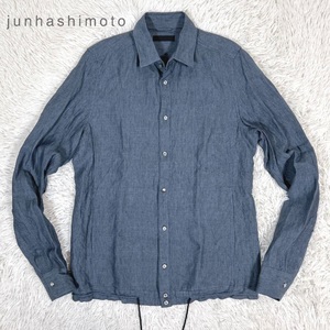 【極美品 リネン素材】junhashimoto ジュンハシモト STAND COLLAR STRING SHIRTS JK リネン シャツジャケット ネイビー 4