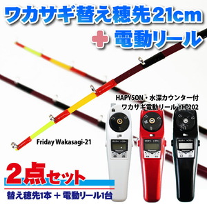 Friday ワカサギ替え穂先 21cmS+ハピソン 電動リール赤 セット(wakasagi-friday-21set-r-s)