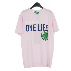 ディースクエアード DSQUARED2 22SS ONE LIFE ONE PLANET プリント Tシャツ カットソー 半袖 L ピンク S78GD0056 国内正規 メンズ