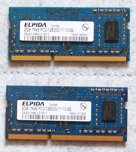 Elpida　2GB 204-pin PC3-12800 (1600 MHz) DDR3 SO-DIMM　2枚