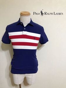 Polo Ralph Lauren ポロ ラルフローレン ボーダー 鹿の子 ポロシャツ トップス サイズXS 165/88A ネイビー 白 赤 カスタムフィット 半袖