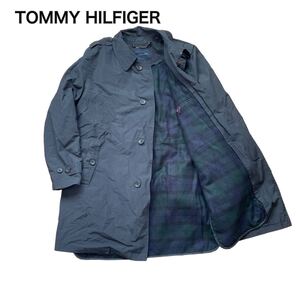 TOMMY HILFIGER トミー ステンカラーコート ブラック 黒 ライナー付き チェックL