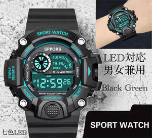 スポーツ腕時計　腕時計　時計　デジタル式 LED デジタル腕時計　デジタル 自転車　スポーツ アウトドア キャンプ　ランニング グリーン