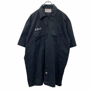 Dickies 半袖 シャツ XLサイズ ディッキーズ 胸ポケット ワークシャツ 刺繍 ブラック 古着卸 アメリカ仕入 t2408-4043