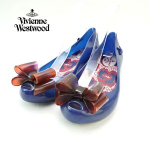 Vivienne Westwood melissa ヴィヴィアンウエストウッド 8 24.5 フラットシューズ リボン ブランドロゴ 紺 ネイビー/XC80