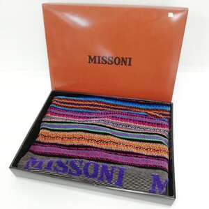 ★B5 MISSONI ミッソーニ マルチボーダー バスタオル 約65×140cm ロゴ タオル 箱付き マルチカラー