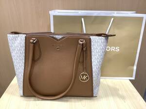 u5733 美品 MICHAEL KORS マイケルコース トート 30H9GM 白 茶 バッグ レディース