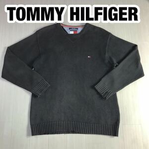 TOMMY HILFIGER トミー ヒルフィガー 長袖ニット M グレー フラッグロゴ 刺繍ロゴ オールドタグ